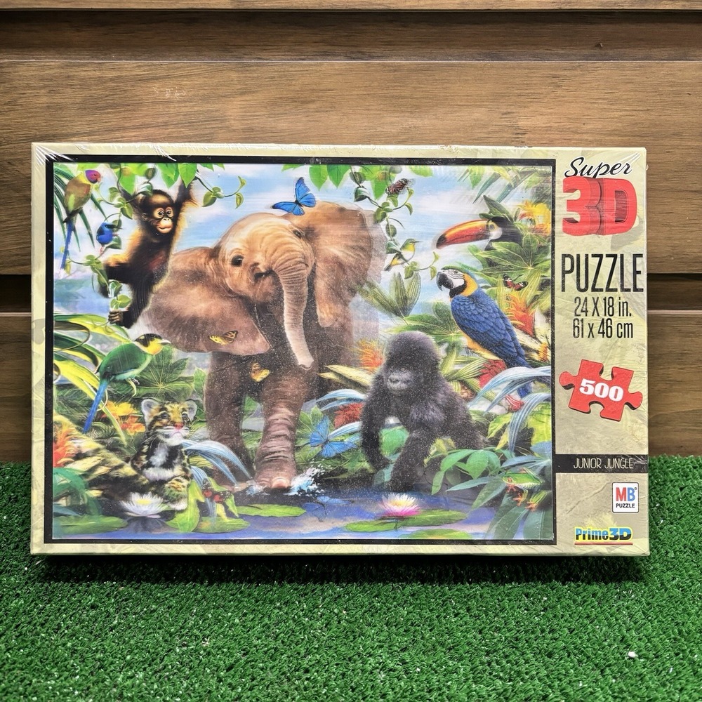 NEW Milton Bradley MB Super Prime 3D Jigsaw Puzzle "Junior Jungle" 500 Pieces
